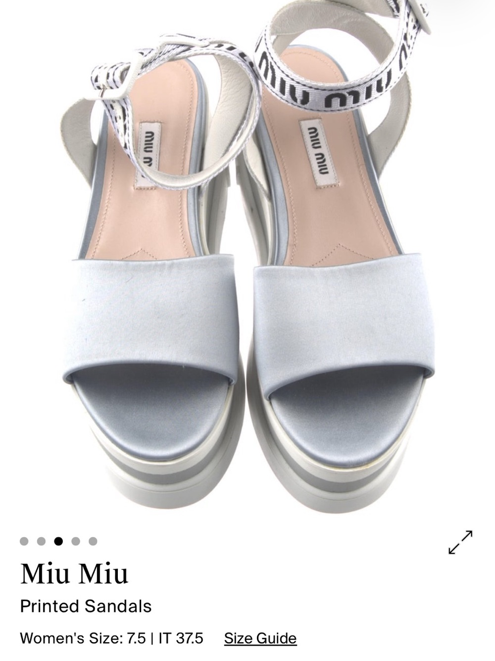 Miu Miu Pale Blue Platform Sandals with Printed Ankle Strap